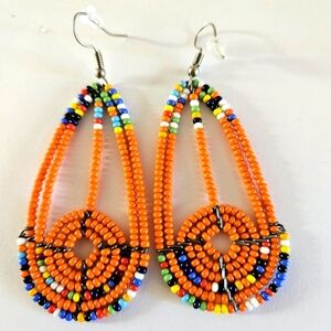 Orange dangly African beaded earrings